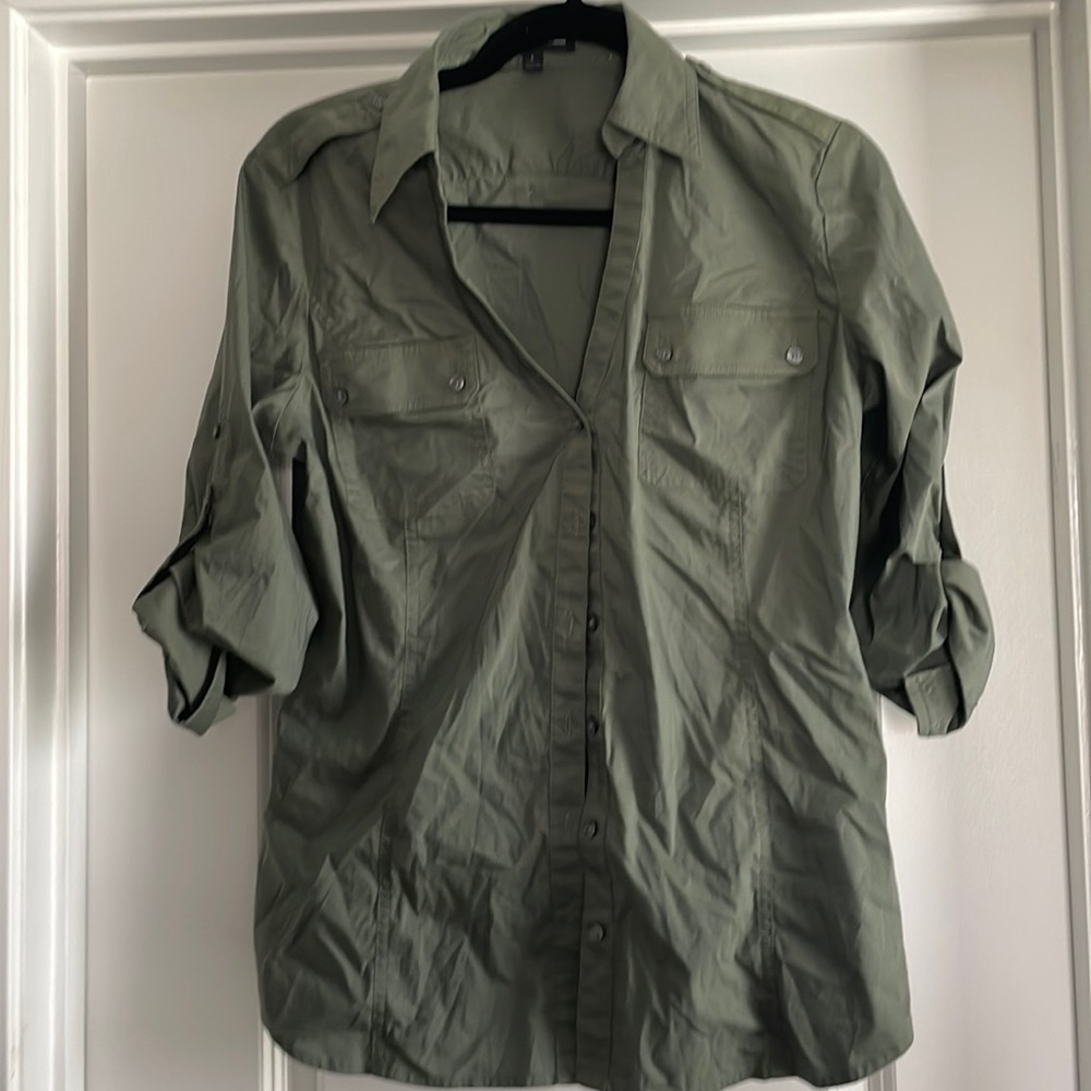 Express olive 3/4 length sleeve button up sz L